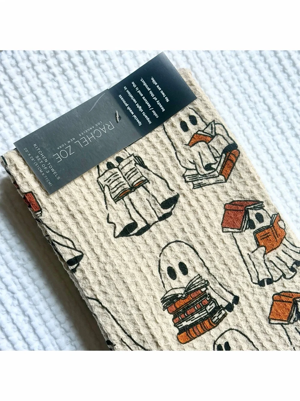 Rachel Zoe Ghosts Reading Books 3 Kitchen Towel Set Viral Halloween Decor NWT